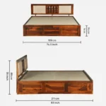 Modern sheesham wood king size bed with storage and elegant headboard design india - Image 6