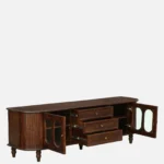 Minimalist walnut finish tv unit with storage for large screen tv in india - Image 3