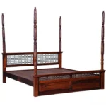 Haveli Four Poster Bed Without Storage in Classic Teak Finish by Woodmahal - Image 4