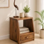 Vyoto Natural Wood Bedside Table with Drawer