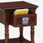 Fhuya Acacia Wood Bedside Table in Raw Honey Finish with Cabinet - Image 7