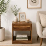 Nilsson Solid Sheesham Wood Nightstand in Natural Teak Finish