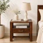 Brynn Mango Wood Bedside Table in Natural Brown Finish