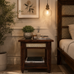 Sylven Teak Wood Bedside Table in Meadow Brown Natural Finish