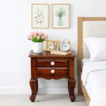 Daven Acacia Wood Nightstand in Golden Pebble Finish with Drawer