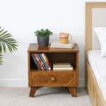 Pruven Sheesham Wood Bedside Table in Storm Grey Wood Finish