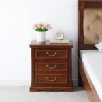 Caldrew Solid Wood Nightstand in Vanilla Bark Natural Finish with Drawer