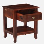Troven Teak Wood Nightstand in Pale Flint Finish with Cabinet - Image 4