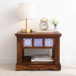 Ulvren Acacia Wood Bedside Table in Golden Loam Natural Finish