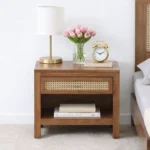 Osvren Solid Wood Nightstand in Bark Amber Finish with Drawer