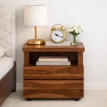 Pelvyn Sheesham Wood Bedside Table in Sunlit Stone Natural Finish