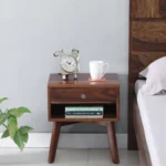 Weldyn Solid Teak Nightstand in Dusk Amber Finish with Shelf