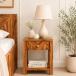 Frevyn Mango Wood Bedside Table in Dusty Hazel Finish