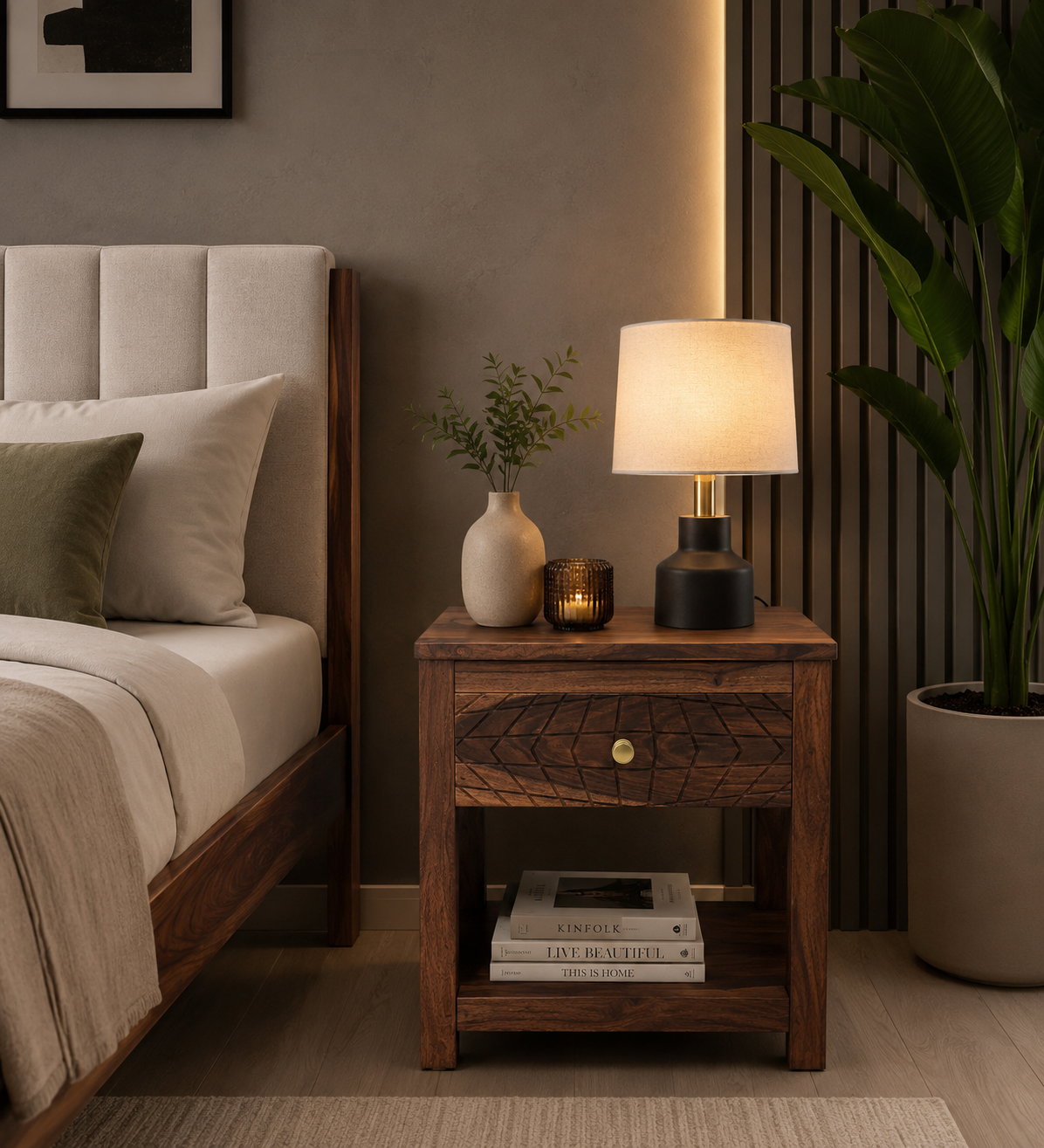 Wooden-Bedside-Cabinet-with-Spacious-Drawer-Stylish-Open-Storage-classic-wood-1.webp Wooden Bedside Cabinet with Spacious Drawer & Stylish Open Storage - Image 1