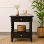 Corzavia Solid Sheesham Wood Nightstand in Walnut Finish