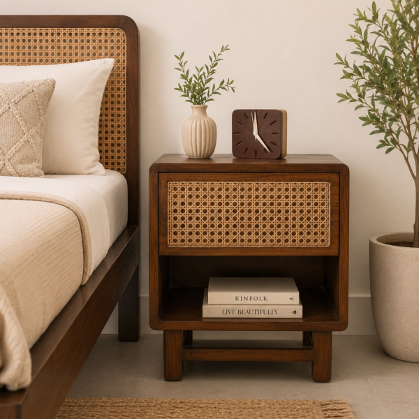 Oarvanta Solid Wood Bedside Table with Open Shelf Design