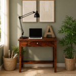 Nail Sheesham Wood Writing Table In Scratch Resistant Provincial Teak Finish