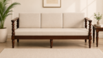 Clone Sheesham Wood 3 Seater Sofa In Beige Colour