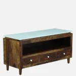 Woodmira Mango Wood TV Unit with 2 Cabinets and Open Display Shelf - Image 6