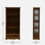Mudrika Sheesham Wood Bookshelf with Hand Carved Panel Sides in Raw Brown - Image 3