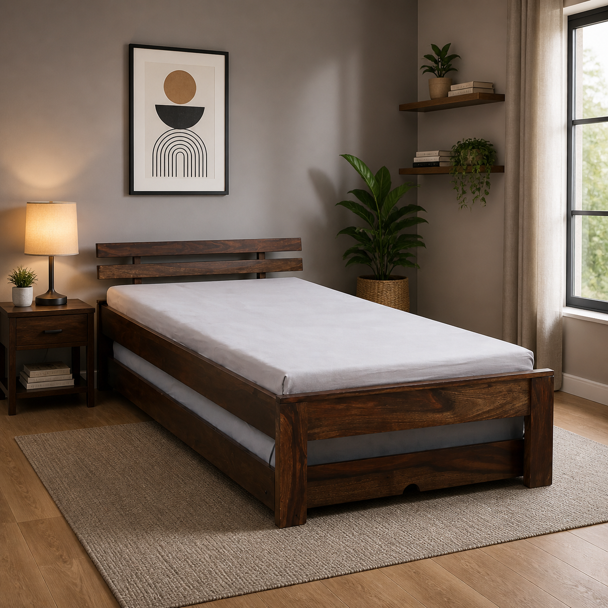 Eosmo-Sage-Single-Bed-With-Box-Storage-In-Walnut-Finish-classic-wood-4.webp Eosmo Sage Single Bed With Box Storage In Walnut Finish - Image 1
