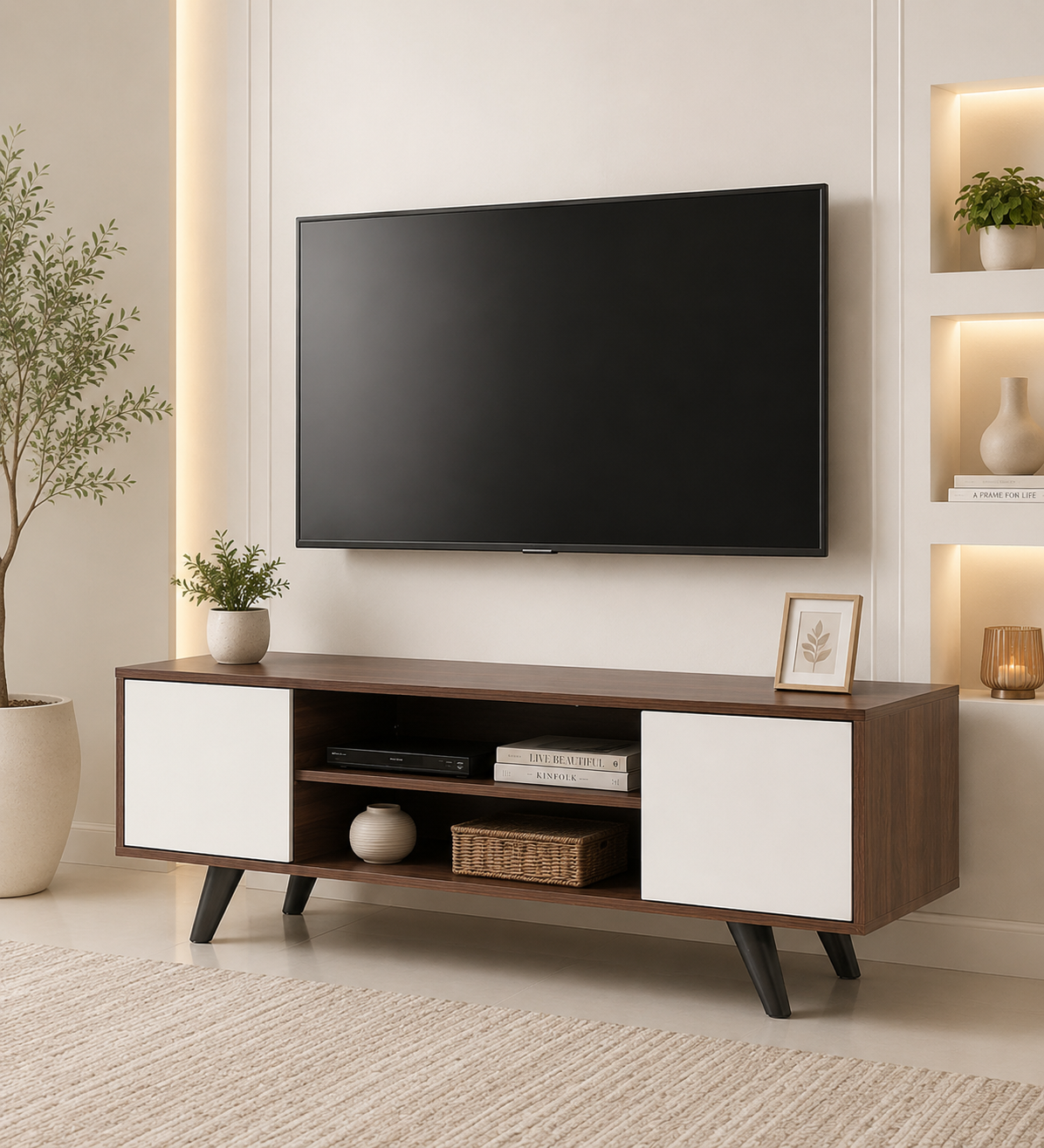 Vanya Solid Sheesham Wood TV Console In Natural Oak Finish