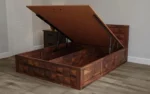 Veron Acacia Wood Double Bed With Drawer Storage in Natural Light Finish - Image 2