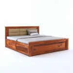 Falen Mango Solid Wood Double Bed With Hydraulic Storage in Honey Teak Finish - Image 3