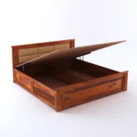 Falen Mango Solid Wood Double Bed With Hydraulic Storage in Honey Teak Finish - Image 5