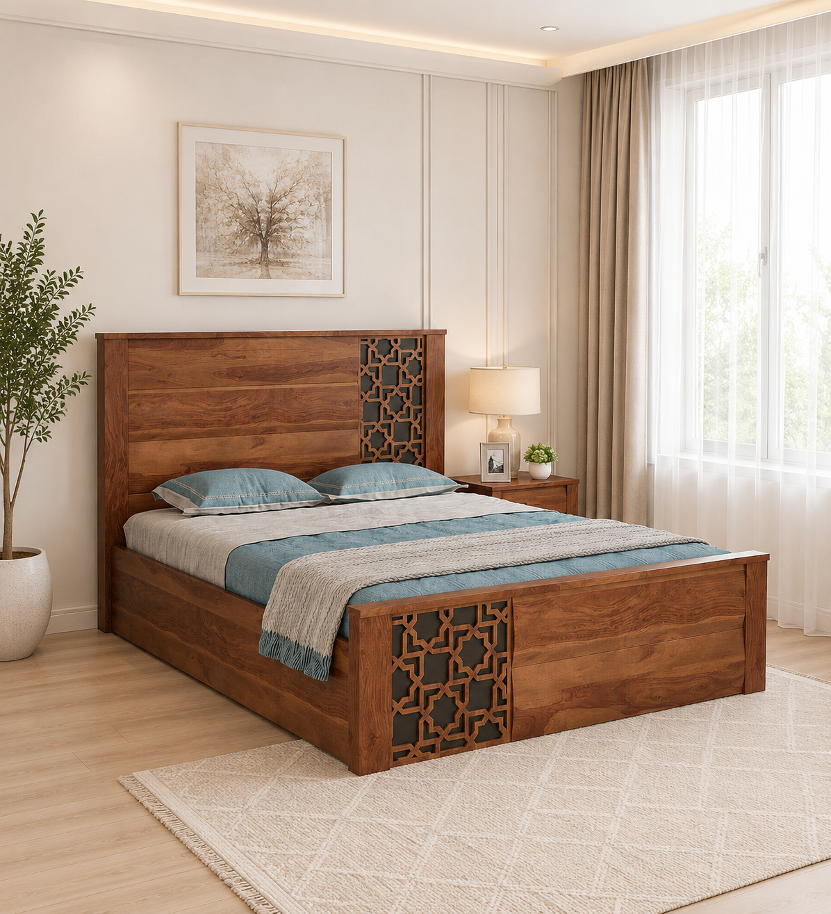 Jorwin-Sheesham-Solid-Wood-Queen-Size-Hydraulic-Storage-Bed-in-Light-Oak-Finish-classic-wood-1-1.png Jorwin Sheesham Solid Wood Queen Size Hydraulic Storage Bed in Light Oak Finish - Image 1