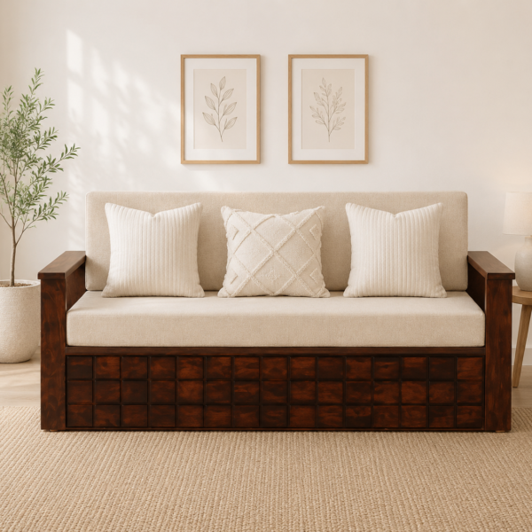 Tuscany Sheesham Wood Sofa Cum Bed In Walnut Finish