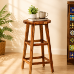 Oriel Solid Sheesham Wood Bar Stool in Natural Finish