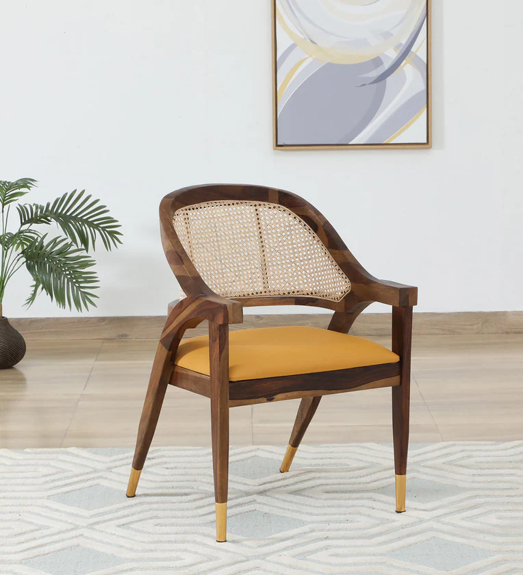 classicwood-10-1.webp salvary Sheesham Wood Arm Chair In Scratch Resistant Provincial Teak Finish with Cane Mesh Set Of 2 - Image 1