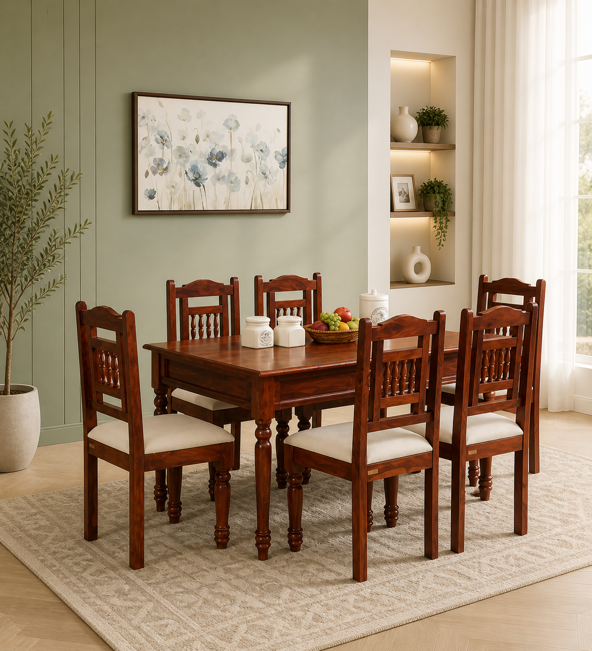 Dinora-Solid-Sheesham-Wood-6-Seater-Dining-Table-Set-with-Comfortable-Chairs-1.png Dinora Solid Sheesham Wood 6 Seater Dining Table Set with Comfortable Chairs - Image 1