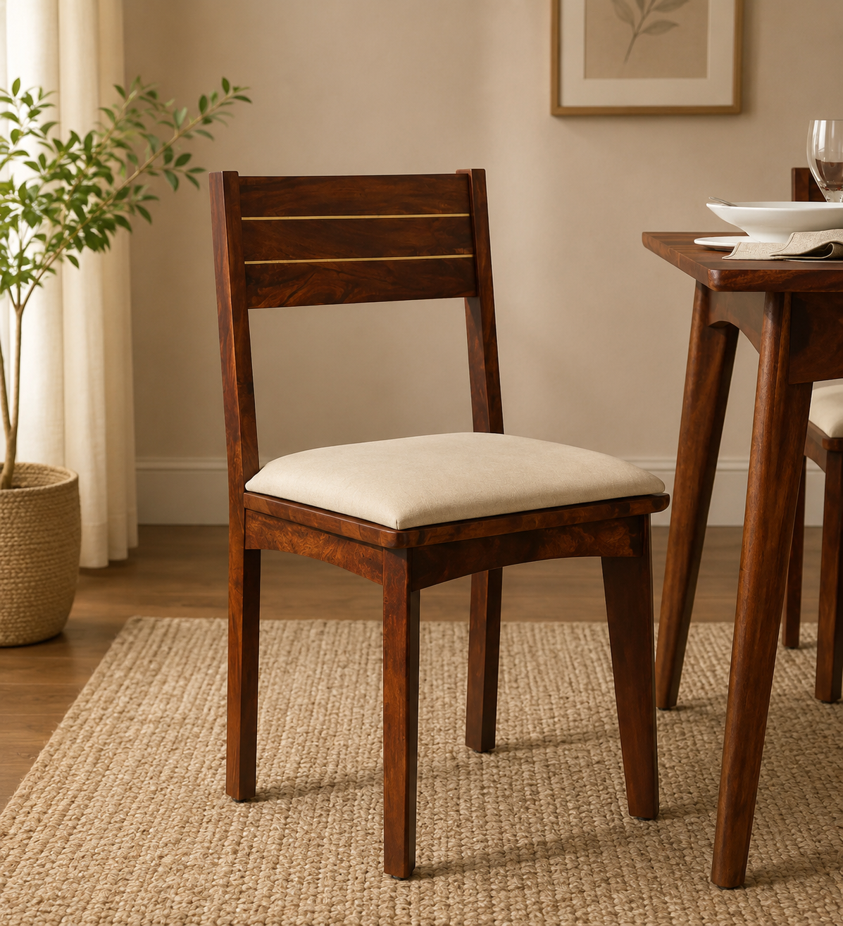 Classicwood-1-27.png Nain Sheesham Wood Cushioned Dining Chair With Brass Inlay In Provincial Teak Finish (SET OF 2) - Image 1