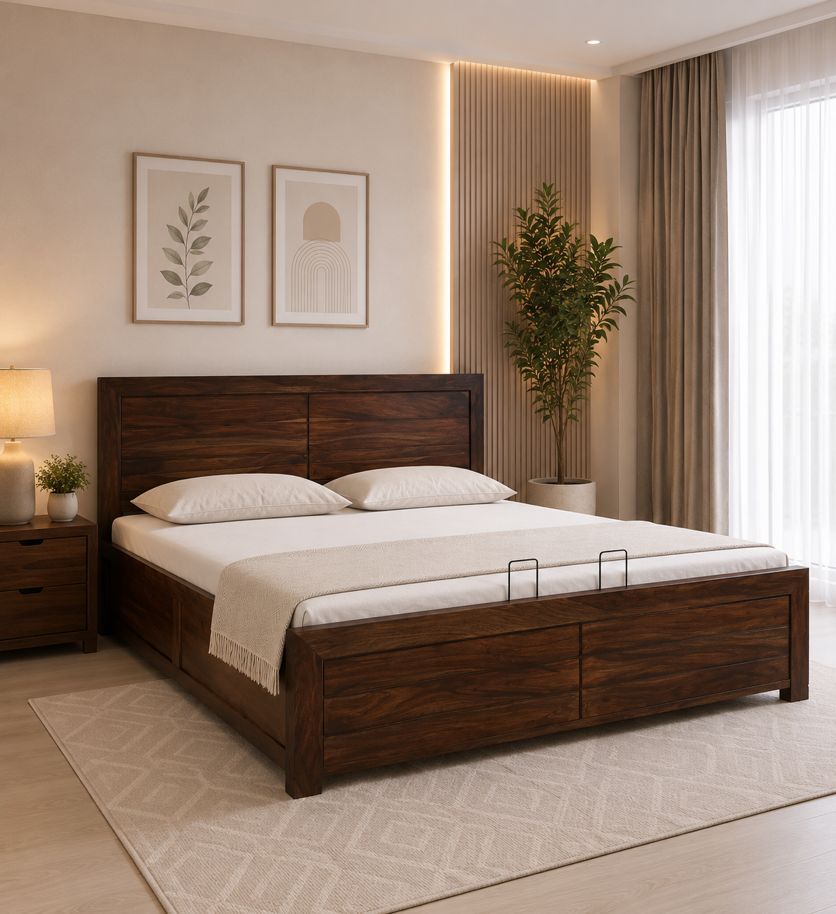 Casper-Contemporary-Wooden-Storage-Bed-with-Hydraulic-Lift-and-Soft-Cushion-Headboard-classic-wood-1.webp Casper Contemporary Wooden Storage Bed with Hydraulic Lift and Soft Cushion Headboard - Image 1