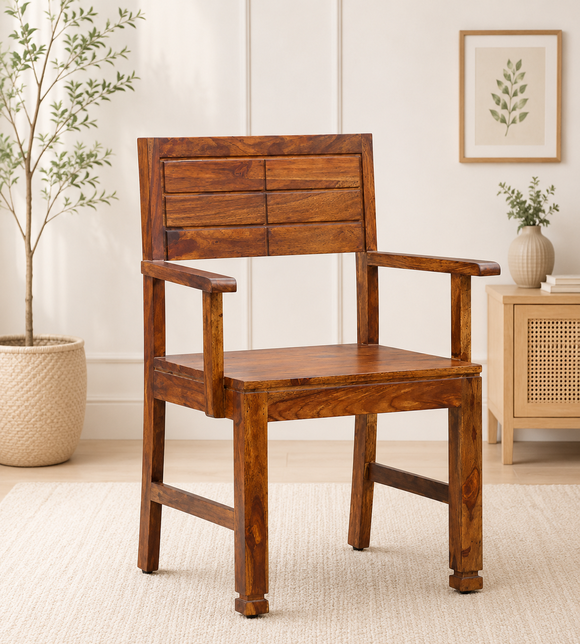 Spacewood-Engineered-Wood-Wardrobe-with-Mirror-and-Shelves-classic-wood-1.webp Cambrey Solid Sheesham Wood Chair in Walnut Finish - Image 1