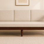 Solid Sheesham Wood 3 Seater Sofa with Mocha Mousse Upholstery – Walnut Finish