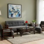DaneWood Wooden 5 Seater Sofa Set - 3+1+1, for Living Room, Drawing Room, Office & Lounge | Solid Sheesham Wood, Fabric (Brown)