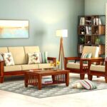 Solid Sheesham Wood 5 Seater Sofa Set with Honey Brown, Walnut Brown & Beige Colors