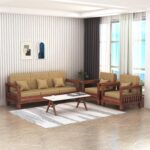 Solid Sheesham Wood 5 Seater Sofa Set for Living Room – Honey Brown & Walnut Brown Finish
