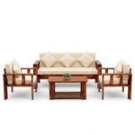 Solid Sheesham Wood 5 Seater Sofa Set with Coffee Table | Wooden 5 Seater Sofa for Living Room - Image 2