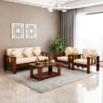 Solid Sheesham Wood 5 Seater Sofa Set with Coffee Table | Wooden 5 Seater Sofa for Living Room
