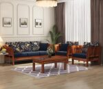 Handcrafted Solid Sheesham Wood Sofa Set 5 Seater | Modern 3+1+1 Living Room Seating | Honey Brown & Walnut Brown Finish