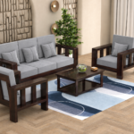 Premium Wooden 5 Seater Sofa Set | Solid Sheesham Wood | Natural & Walnut Brown