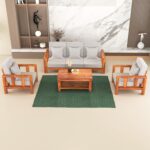 Solid Sheesham Wood 5 Seater Sofa Set – 3+1+1 Wooden Frame with Premium Fabric Seating