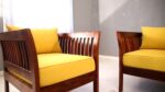 Solid Sheesham Wood 5 Seater Sofa Set for Living Room | Wooden Couch with Cushions | Handcrafted Sheesham Wood Sofa | Home & Office Furniture | 3+1+1 Seater Sofa Set | Fanti-YellowN - Image 2