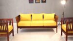 Solid Sheesham Wood 5 Seater Sofa Set for Living Room | Wooden Couch with Cushions | Handcrafted Sheesham Wood Sofa | Home & Office Furniture | 3+1+1 Seater Sofa Set | Fanti-YellowN - Image 4