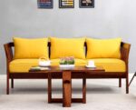 Solid Sheesham Wood 5 Seater Sofa Set for Living Room | Wooden Couch with Cushions | Handcrafted Sheesham Wood Sofa | Home & Office Furniture | 3+1+1 Seater Sofa Set | Fanti-YellowN - Image 7
