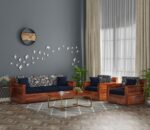 Solid Sheesham Wood 5 Seater Sofa Set for Living Room Hall Office Hotel Wooden 3+1+1 Seater Sofa Furniture (Honey Finish)